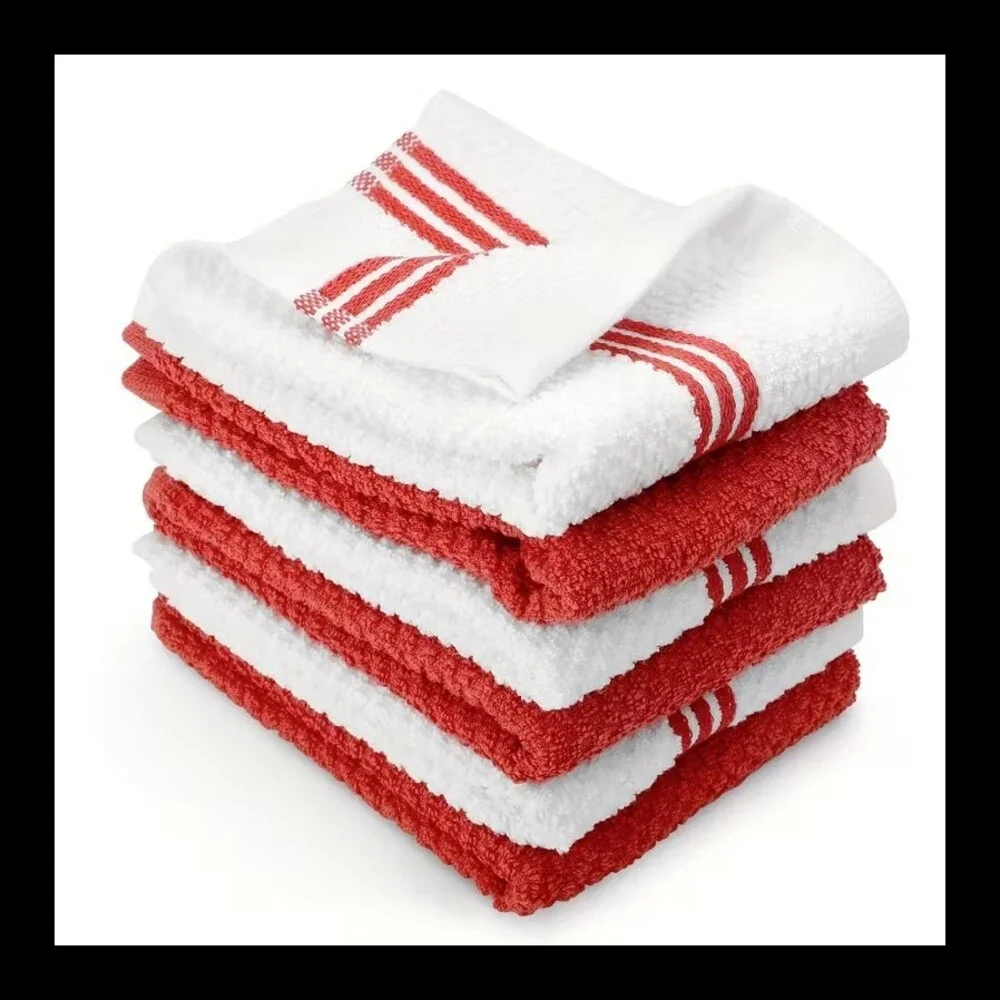 6 Pc Red & White Dish Cloths High Absorbency